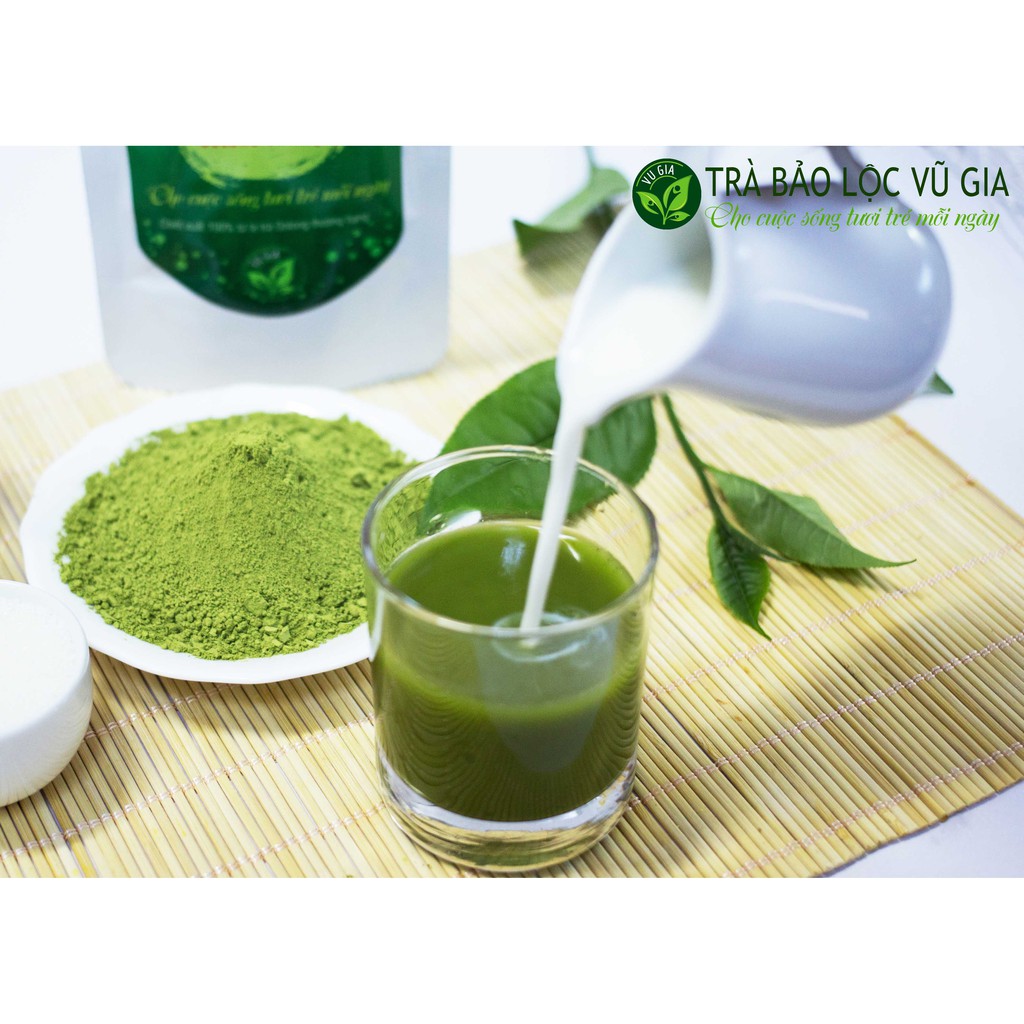 Bột Trà Xanh Nguyên Chất 100g  + Tinh Nghệ Đỏ Nguyên Chất 100g - Vũ Gia + Tặng Cọ Quét - Có giấy kiểm nghiệm y tế