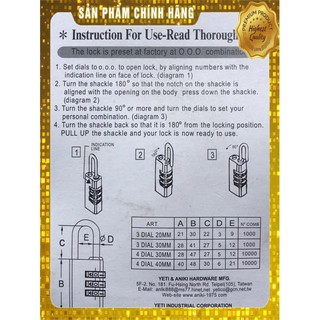 Khoá vali số 20mm Chính hãng Yeti