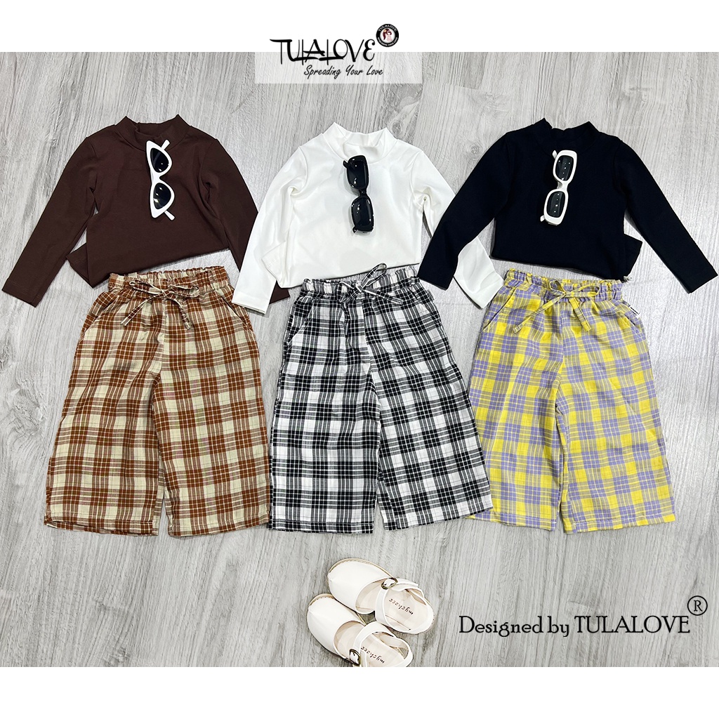 Áo Thu Đông Bé Gái Cổ 3 Phân Vải Zip, Quần Suông Kẻ Ống Rộng Cho Bé Gái, Phối Set Bé Gái Cực Đẹp Tulalove