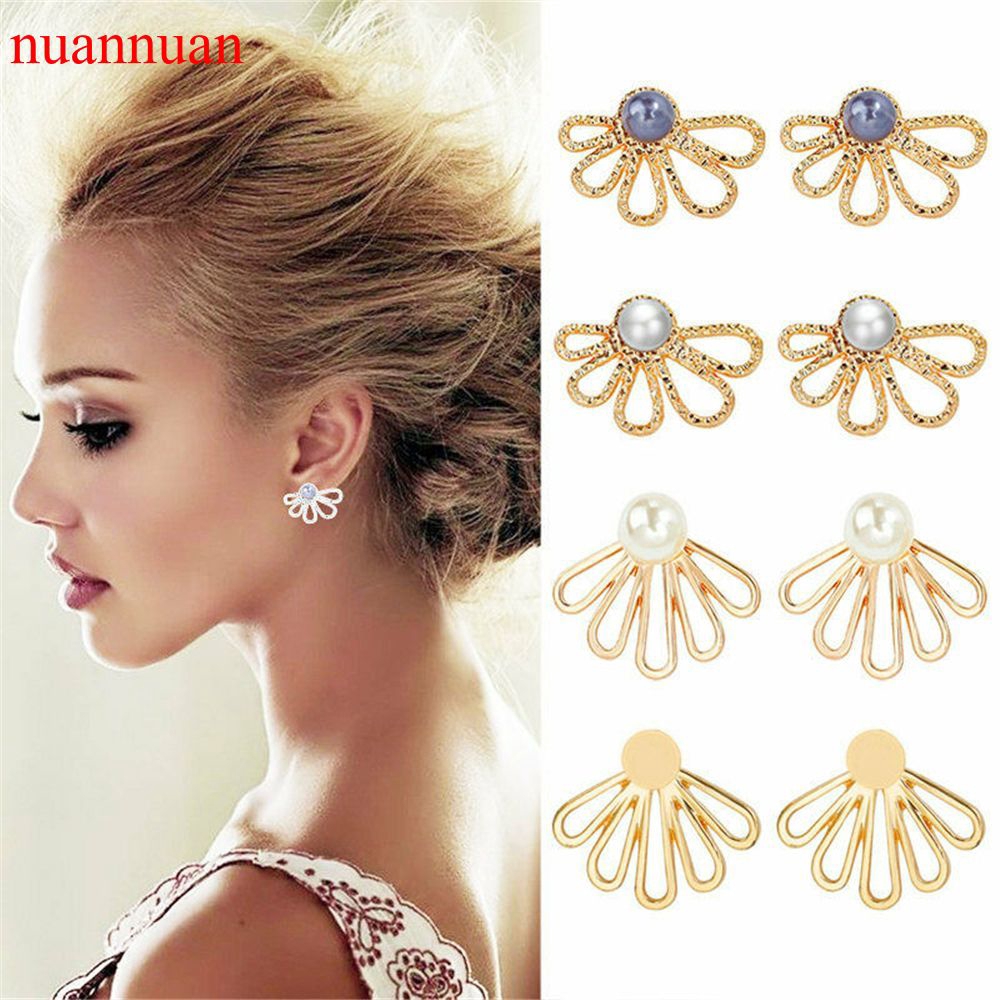 Fashion Pearl Ear Stud Gold Silver Hollow Lotus Flower Earrings Jewellery