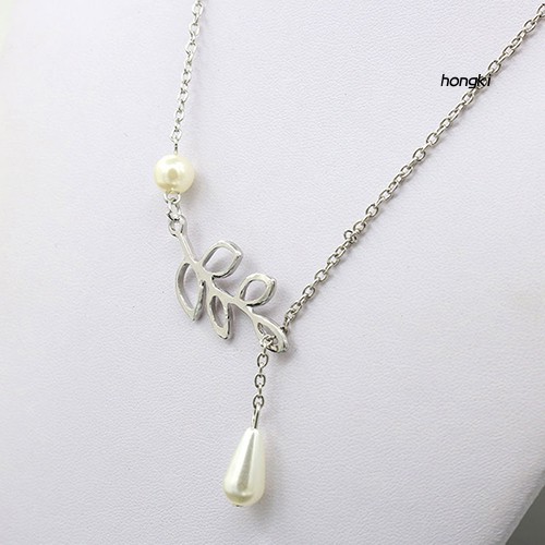 Vòng cổ choker thiết kế hình cành lá đính ngọc trai giả thanh lịch cho nữ