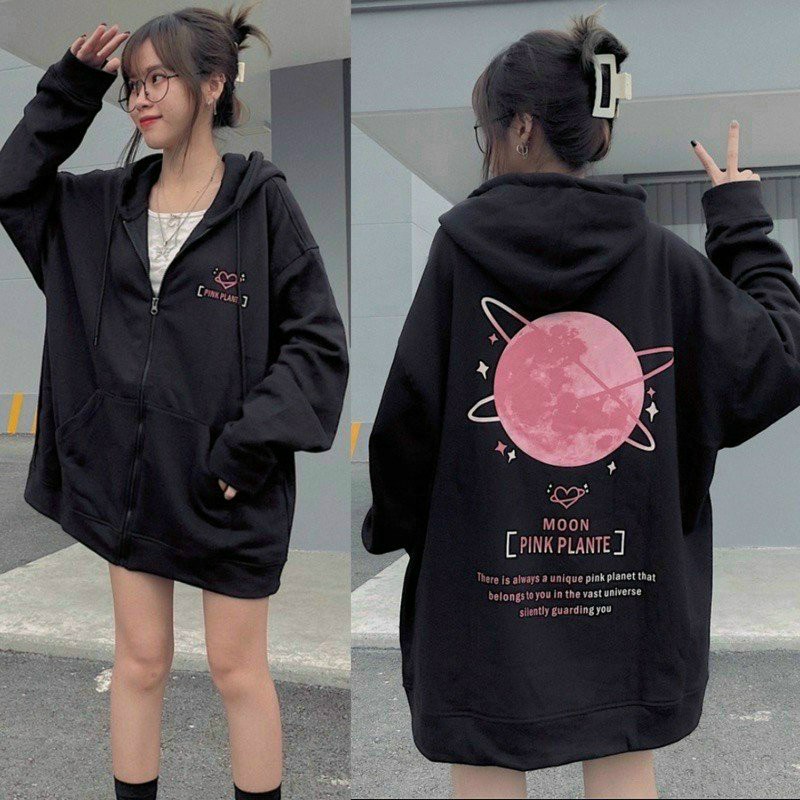 Áo Khoác Nỉ Ngoại MOON PINK PLANTE - Chống Nắng Mùa Thu Đông - FREESHIP - Kiểu Hoodie Có Khóa Kéo