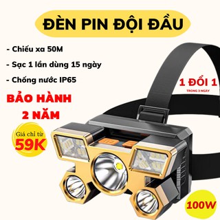 Đèn Pin Đội Đầu, Đèn Pin 5 Bóng Led Siêu Sáng, Chống Nước Kèm Dây Sạc ĐÈN TRẦN PHÚ