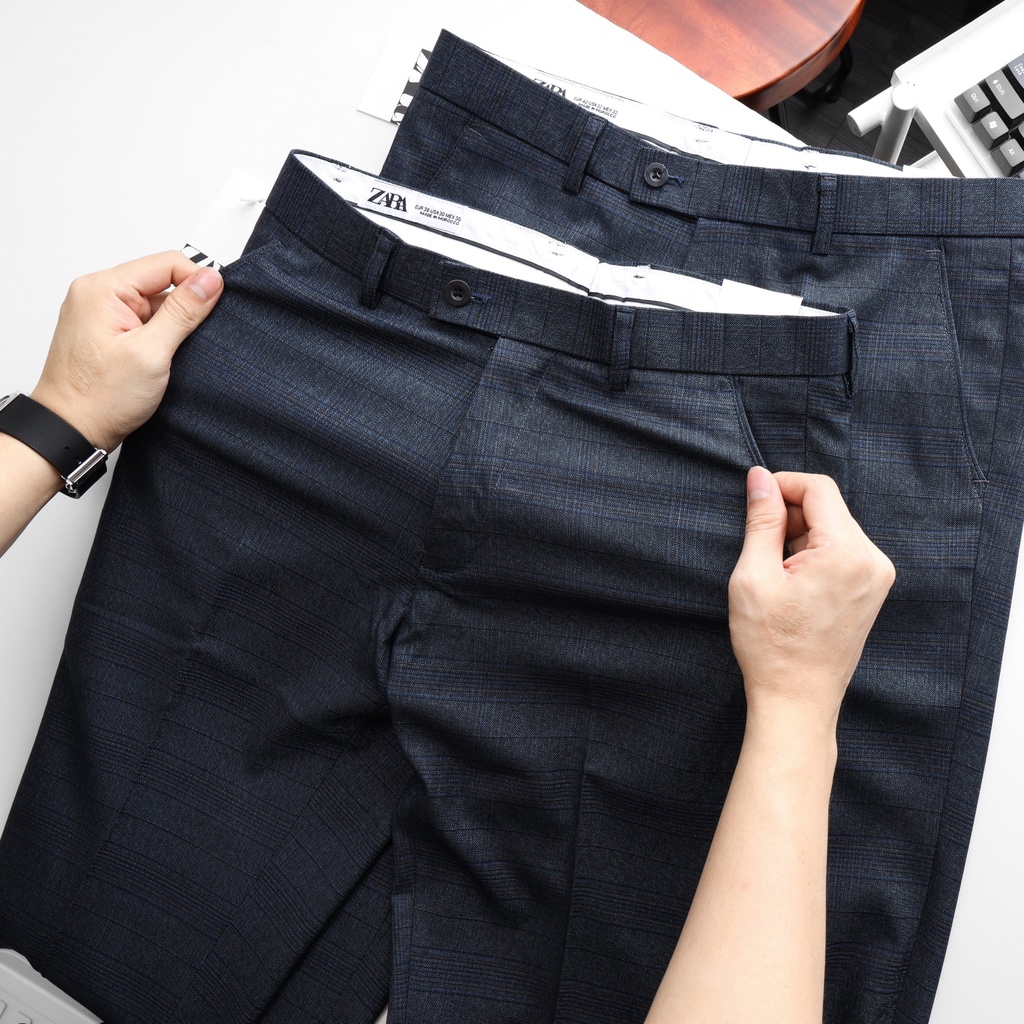 Quần Tây Hàn Quốc form ôm co giãn nhẹ vải chống nhăn , Quần Âu nam caro công sở xuất dư - 3bros