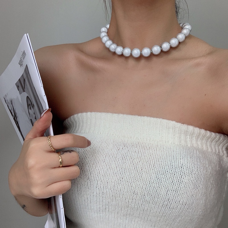 Vòng cổ Chuỗi Hạt Ngọc Trai Mặt Thánh Giá Đơn Giản Cho Nữ