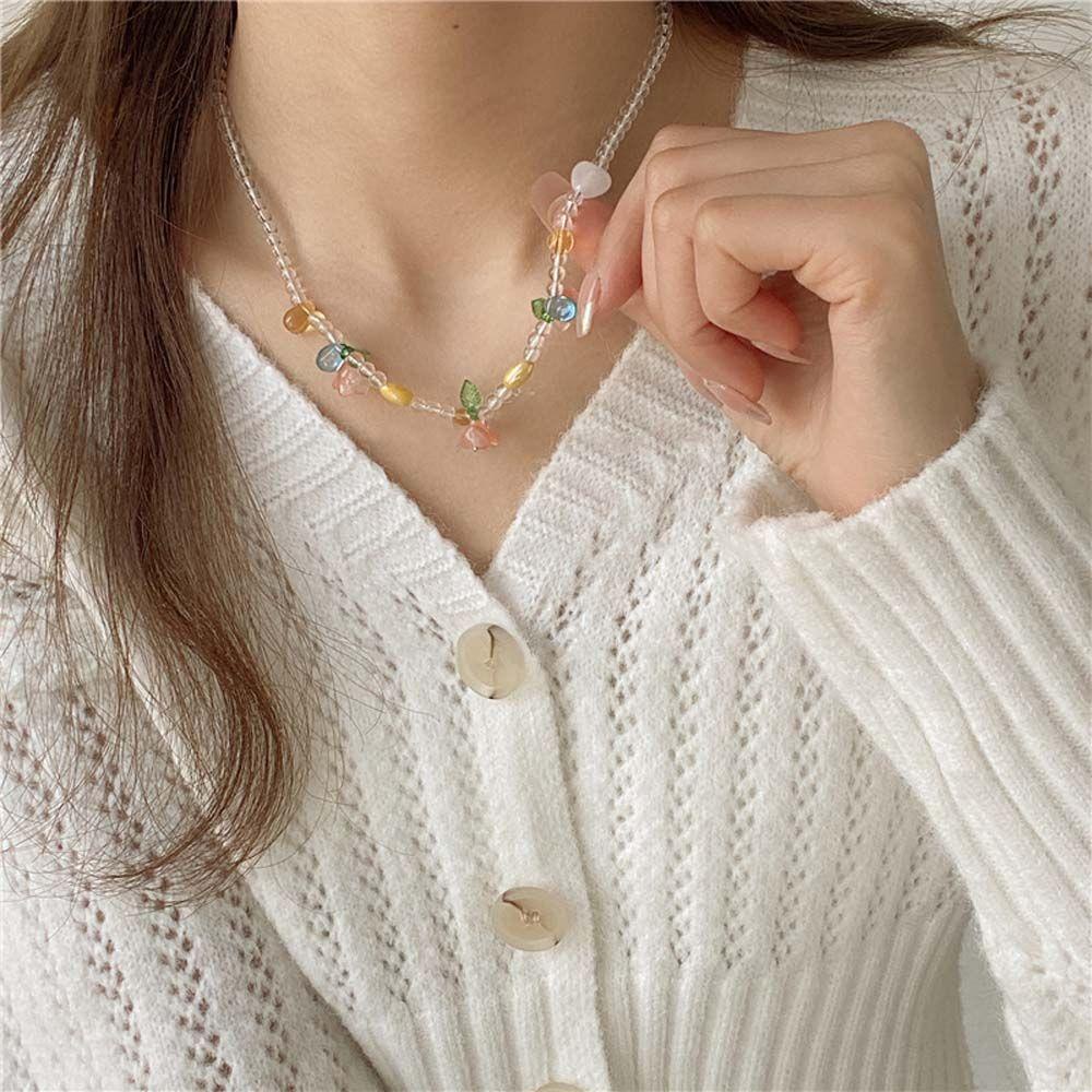 AROMA Vòng cổ Mặt Hoa Đính Đá Xinh Xắn Cho Nữ