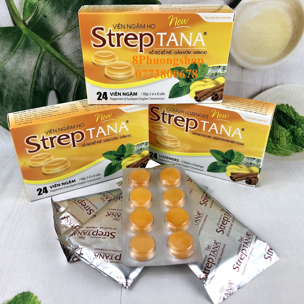 Viên ngậm ho STREPTANA - Hỗ Trợ Bổ Phế, Giảm Đờm, Giảm Ho 24 Viên/ hộp
