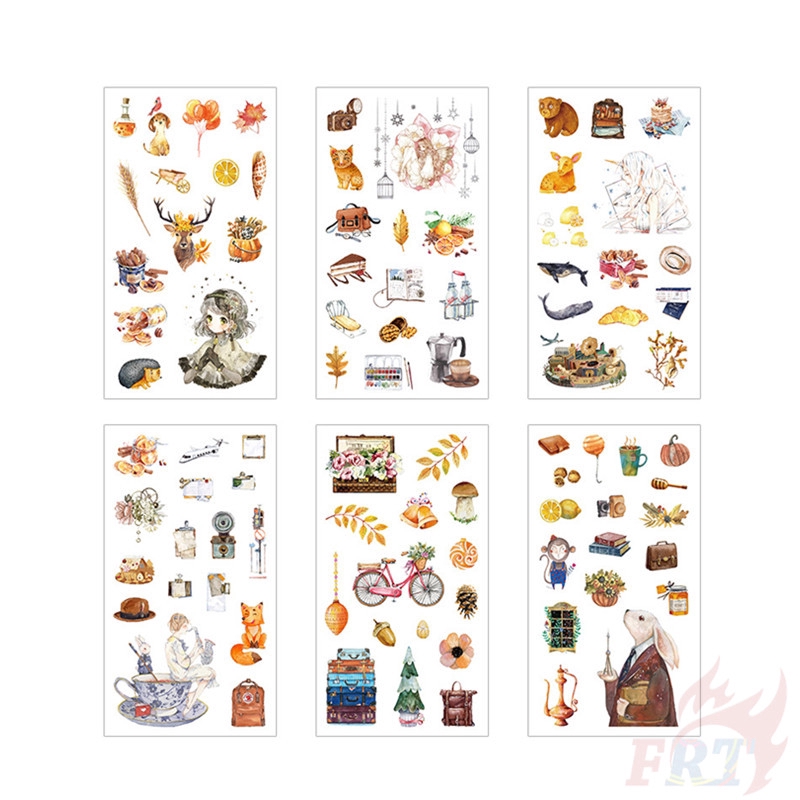 &gt; Ready Stock &lt;❉ Original Retro Giấy và decal dán tường ❉6Sheet/set Rabbit Diary Scrapbooking Decals Stickers