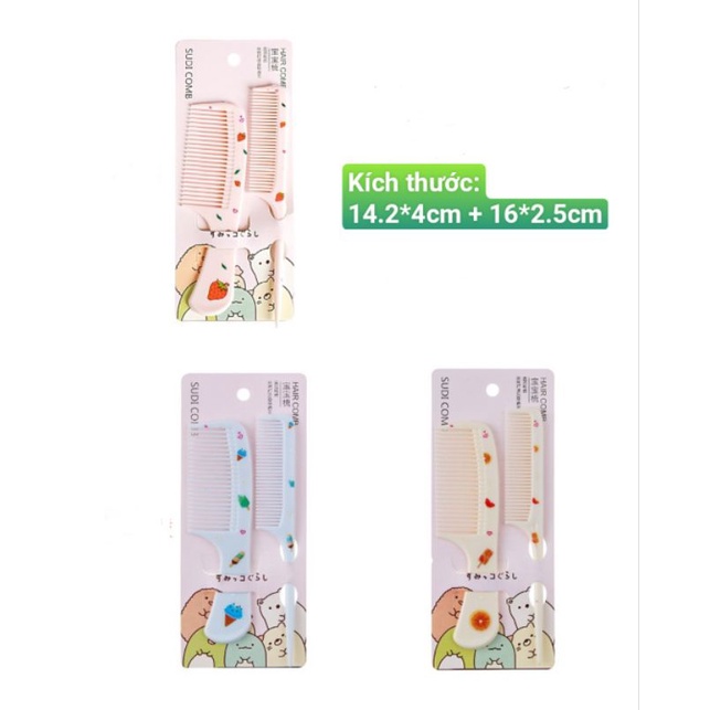 BỘ 2 CÂY LƯỢC TẠI KIỂU TÓC - CHẢI BỚI TÓC CHO BÉ - NGỰA PONY - KEM - TRÁI CÂY