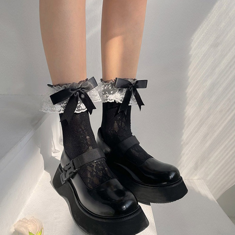 Xixi Đôi Vớ Vải Satin Phối Ren Đính Nơ Họa Tiết Chấm Bi Phong Cách Lolita Nhật Bản Dành Cho Nữ