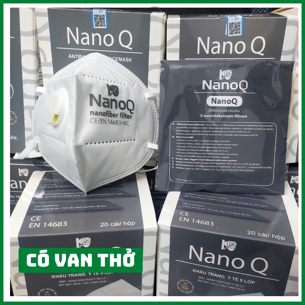 Khẩu trang y tế n95 NanoQ 5 lớp kháng khuẩn chính hãng có van thở Nano tinh dầu kháng khuẩn ngay trên bề mặt