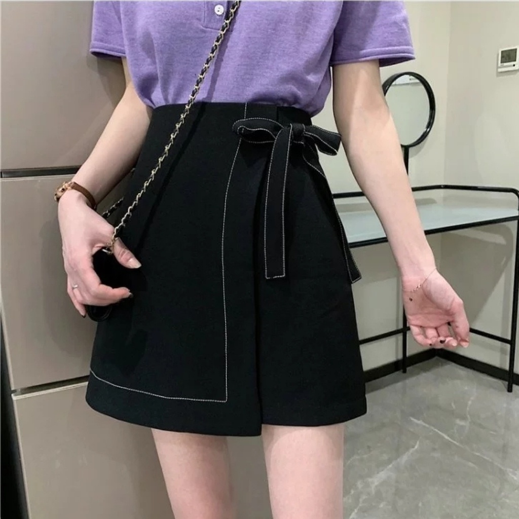 Chân Váy Đen Dáng Váy Chữ A Phối Dây Kéo Nổi Chất Liệu Tuyết Mưa Cao Cấp Có Quần Trong