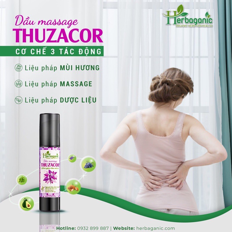 Tinh dầu xoa bóp giảm đau 50ml - Massage body giảm mỏi cơ, vai gáy, giảm đau lưng, dưỡng ẩm da - Thuzacor - Herbaganic