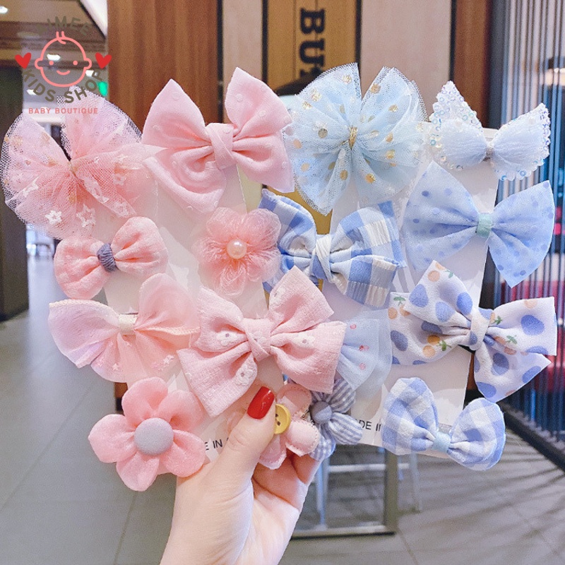 Set 8 kẹp tóc nơ đáng yêu, tiểu thư cho bé gái đi chơi, dự tiệc KT01