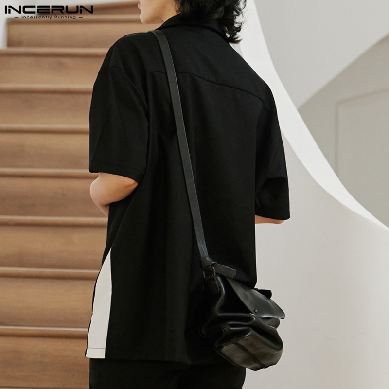 Áo sơ mi Incerun tay ngắn cài nút ghép màu phong cách dự tiệc cho nam