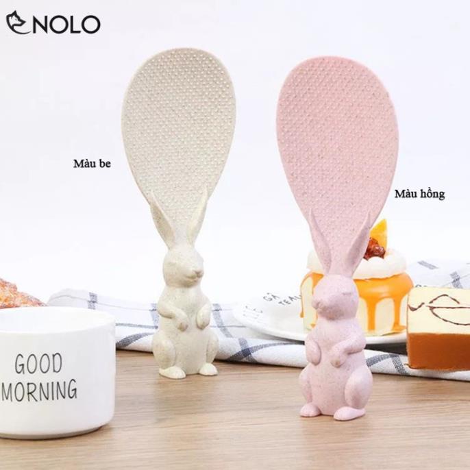 Muỗng Múc Xới Cơm Có Đế Đứng Hình Chú Thỏ Chất Liệu Nhựa Lúa Mì Thiên Nhiên