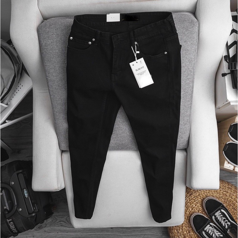 Quần jean nam đen trơn Slimfit xuất khẩu - ôm nhẹ co giãn