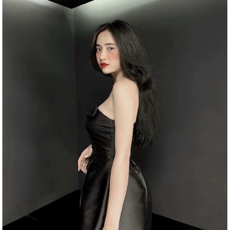 ĐẦM ĐEN TAFTA ỐNG ĐEN DÂY NGANG NGỰC