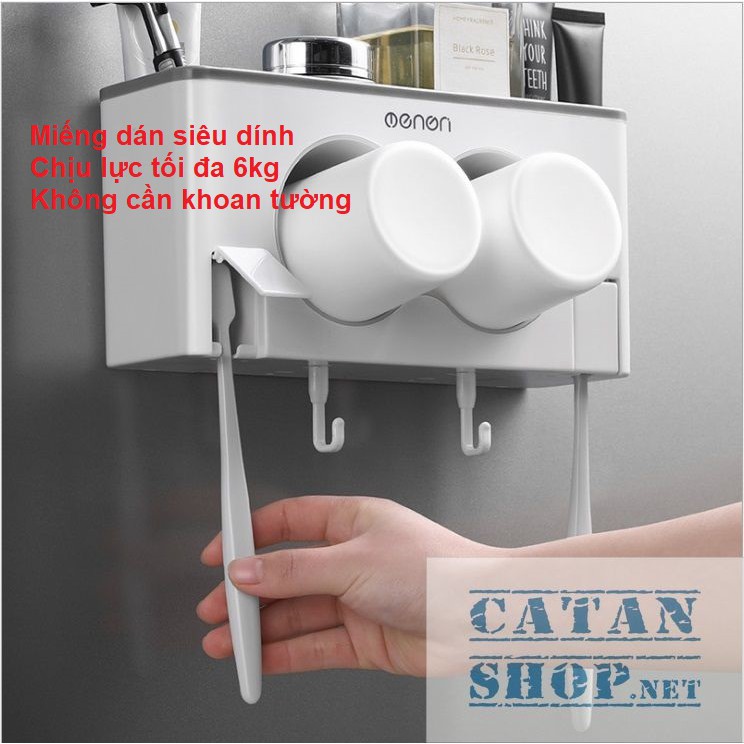 Kệ, Giá treo bàn chải Couple [Tặng 2 ly] kệ dán tường phòng tắm sang trọng, giá treo bàn chải GD380-HBC-Couple