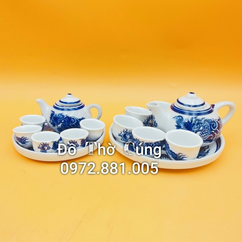Bộ ấm chén pha trà thờ men lam
