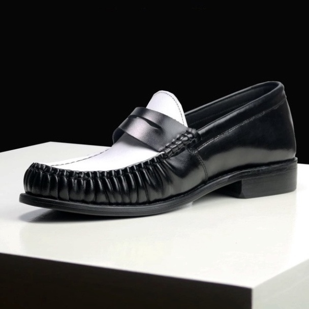 Giày Penny Loafer Black off White da thật đế phíp CK-01