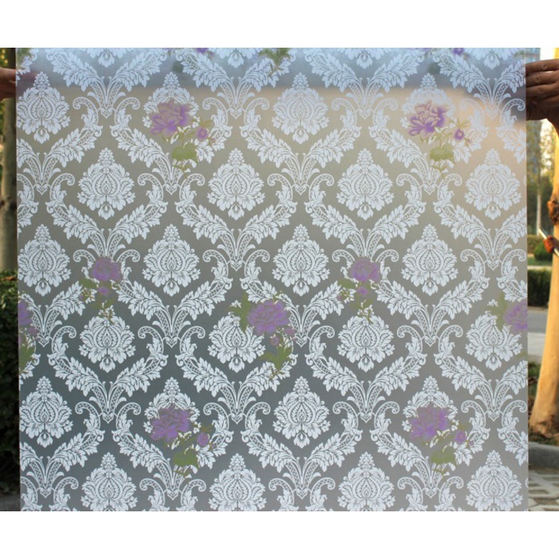 Decal giấy dán kính đóa hồng màu tím khổ 45cm keo sẵn