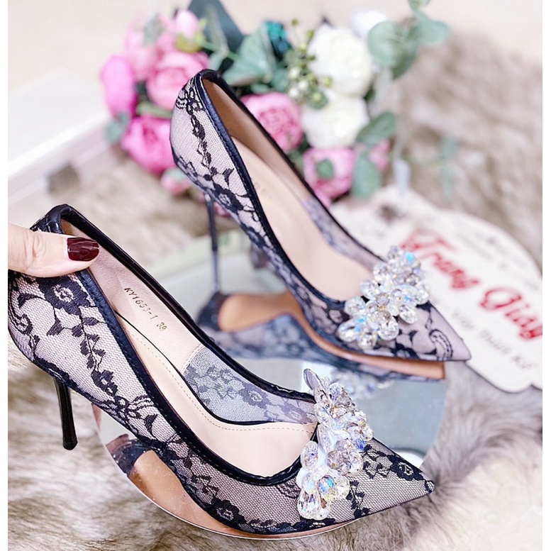 TK1853 GIÀY CƯỚI REN PHỐI ĐÁ PHA LÊ CAO CẤP