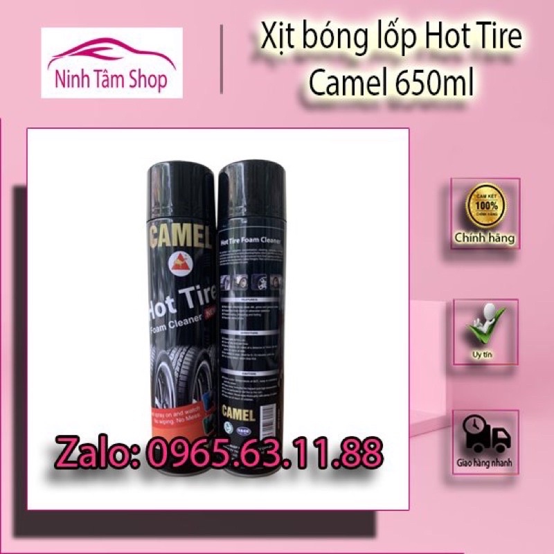 1 Thùng 12 Chai xịt bóng lốp, dưỡng đen lốp ô tô CAMEL - Hot tire ( dạng bọt ) 650ml