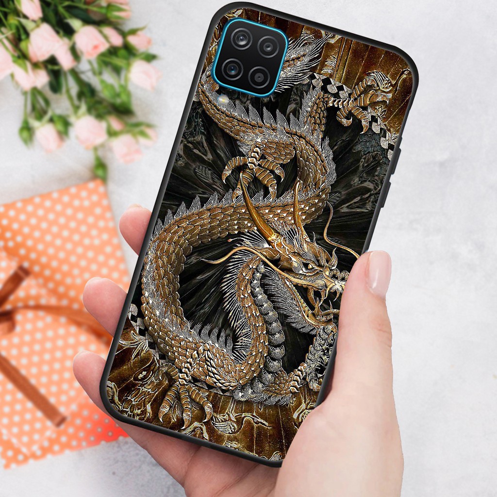 Ốp lưng kính 3D cho Samsung Galaxy A12 5G - Samsung M12 - Samsung A22 5G - Samsung A22 4G hình Rồng Vàng Mạnh Mẽ