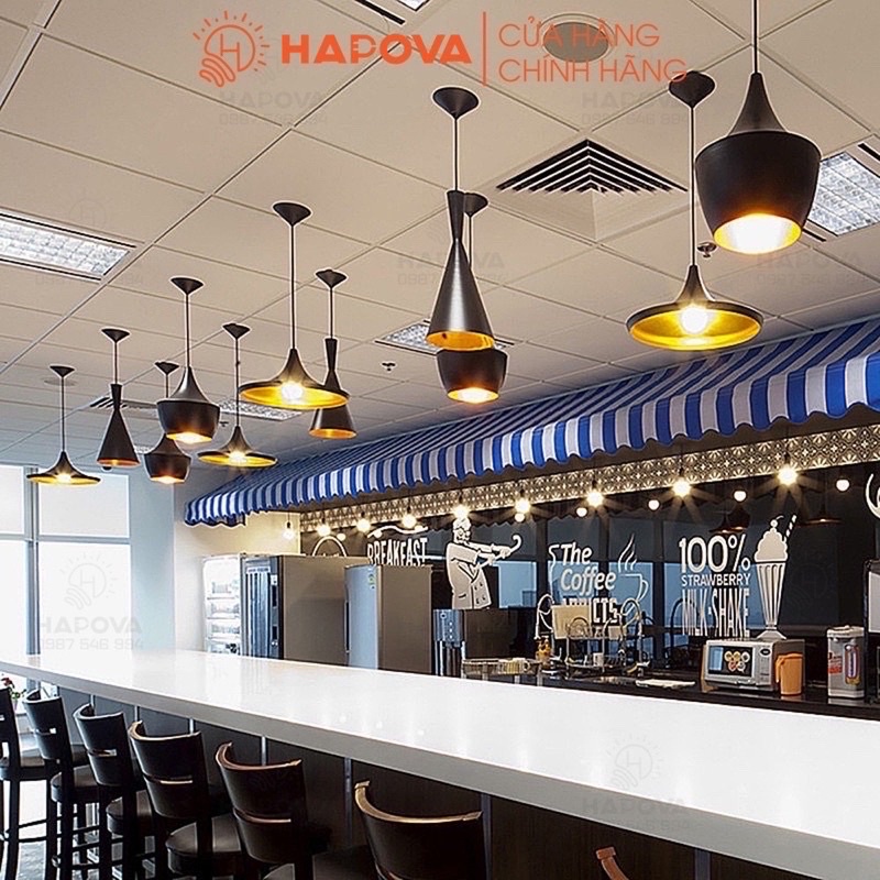 Bộ 03 đèn trần thả trang trí bàn ăn phòng khách Bắc Âu HAPOVA DIPAT 5003/3 + tặng kèm bóng led AS Vàng