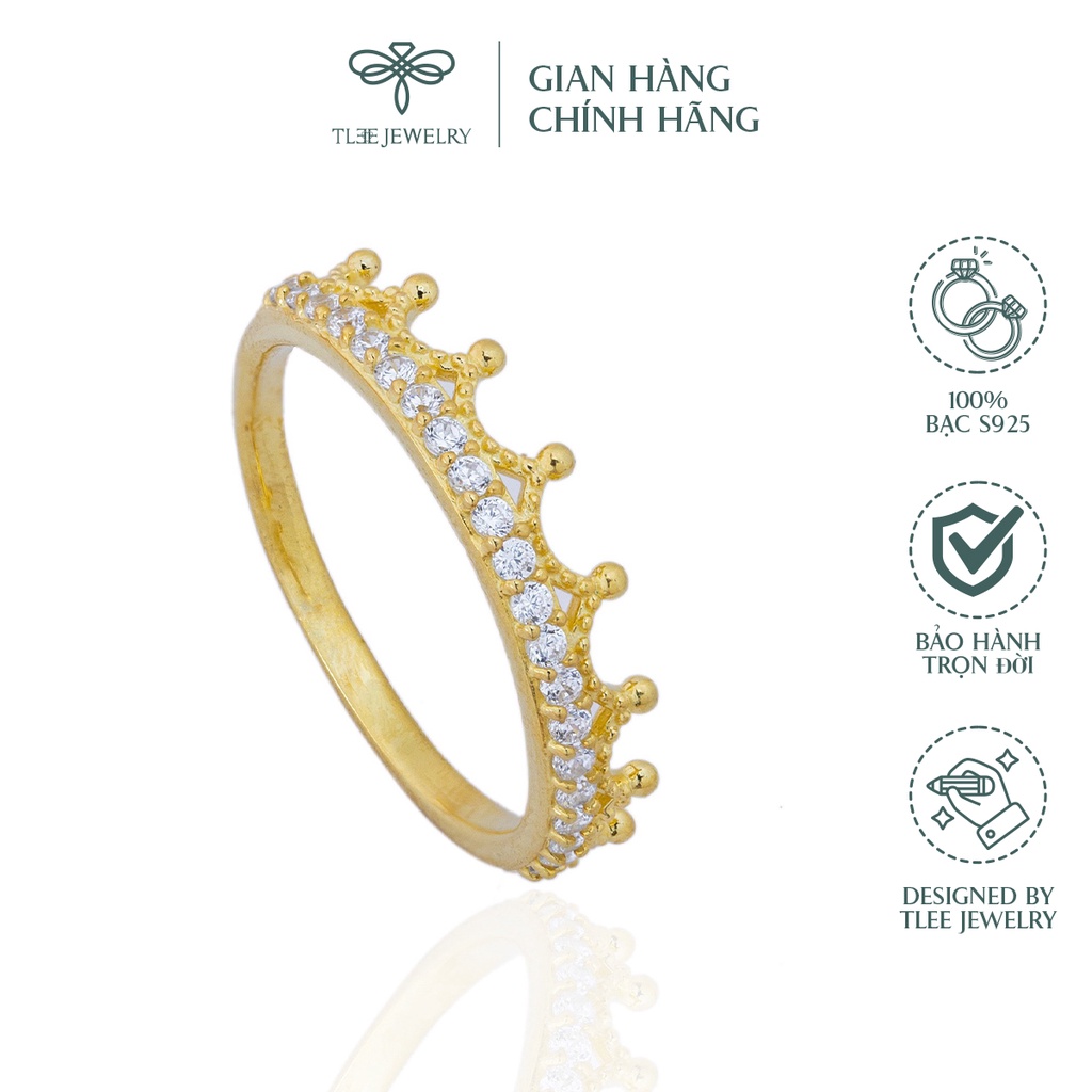 Nhẫn bạc nữ TLEE king nạm đá cao cấp xi vàng 14k NCJ A0105