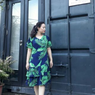 Váy bèo tầng đuôi cá chất lụa lá xanh