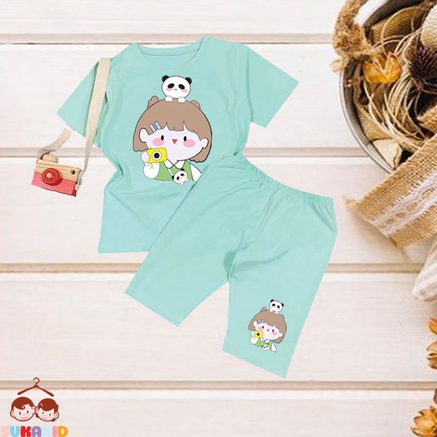 ( Km ) Combo 3 Đồ bộ tay ngắn quần lửng hình bé gái gấu cho be từ 6kg-29kg.BDBG63.