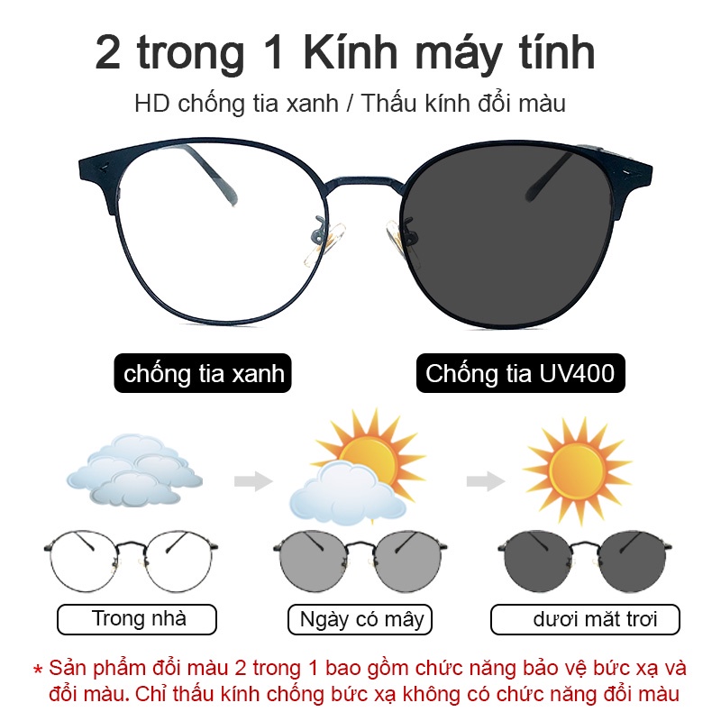 LUSEEN Kính Đổi Màu Chống Bức Xạ Và Ánh Sáng Xanh Có Thể Thay Thế Thời Trang Cho Nữ Nam Dùng Khi Xem Máy Tính AG2211