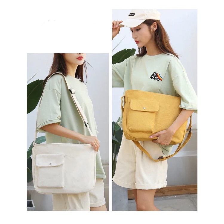 Túi đeo chéo canvas ulzzang cỡ lớn thời trang Hàn Quốc học sinh sinh viên đi học đi chơi unisex