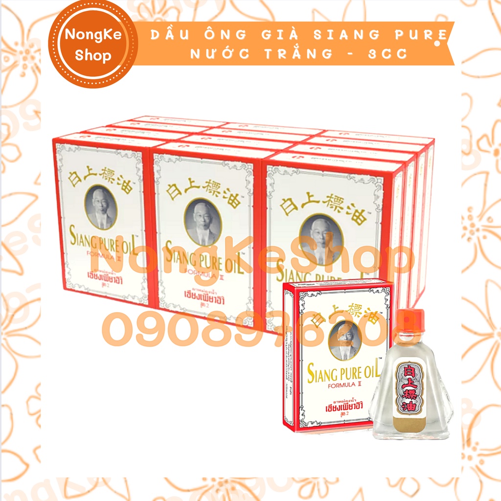 Lố 12 chai dầu gió ông già nước trắng Siang Pure 3cc Thái Lan