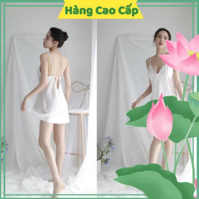 Váy Ngủ Sexy Gợi Cảm Váy Ngủ Lụa Hai Dây Phối Ren Hông Gợi Cảm Màu Trắng Kèm Hình Thật Shop Chụp | BigBuy360 - bigbuy360.vn