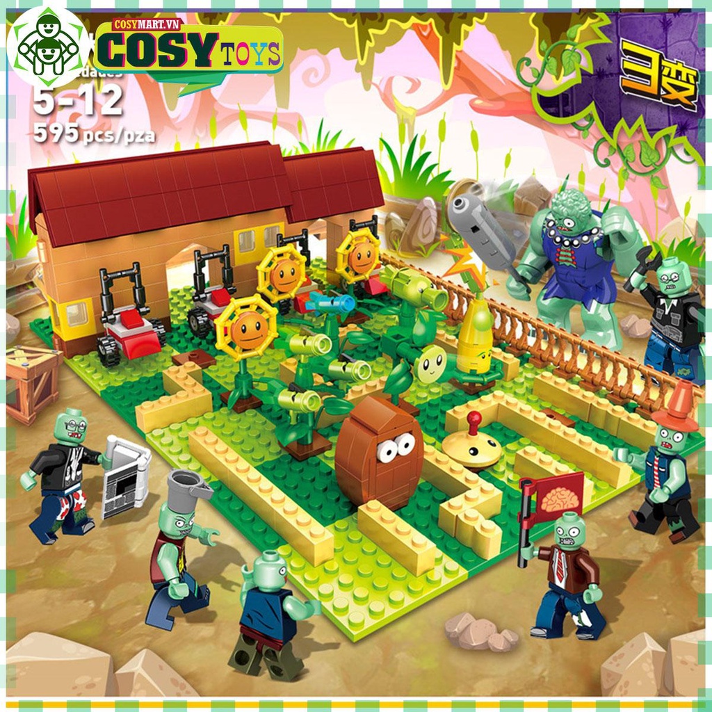 Đồ chơi lắp ghép xếp hình hoa quả đại chiến zoombie với 595 mảnh ghép