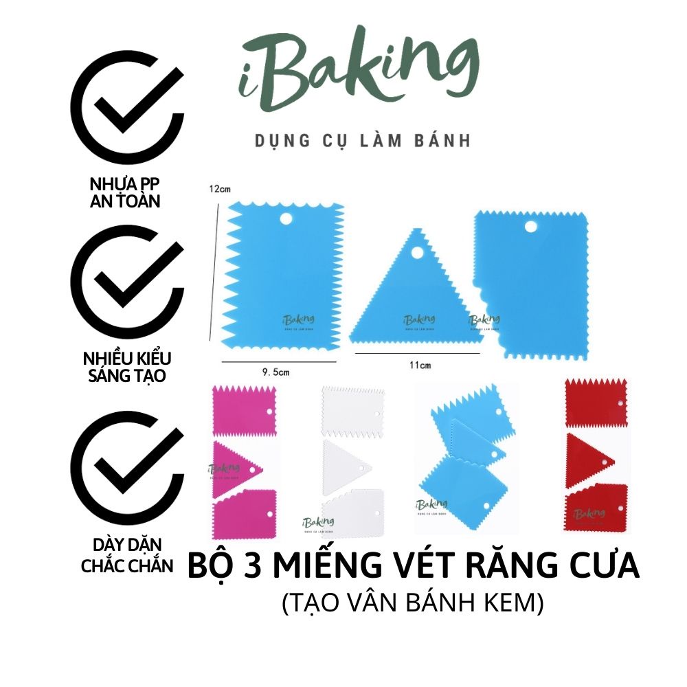 Bộ 3 miếng tạo vân bánh kem hình răng cưa bằng nhựa