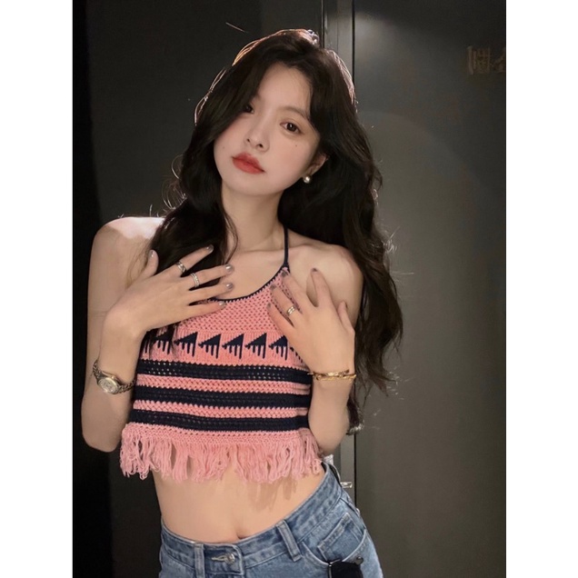 Porozi Áo croptop  hai dây phong cách Hàn Quốc thời trang cho nữ