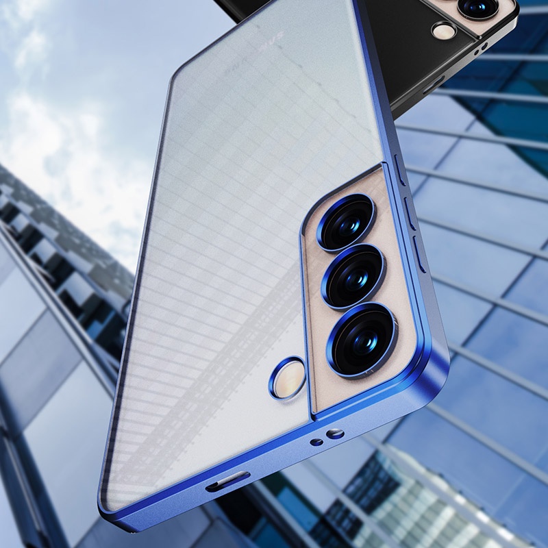 Ốp Điện Thoại Silicon Dẻo Màu Nhám Viền Mạ Bảo Vệ Camera Cho Samsung Galaxy S21 FE S22 Ultra Plus