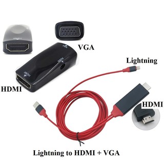 Cáp Lightning to HDMI + VGA cho IPhone Ipad kết nối Máy chiếu, Tivi