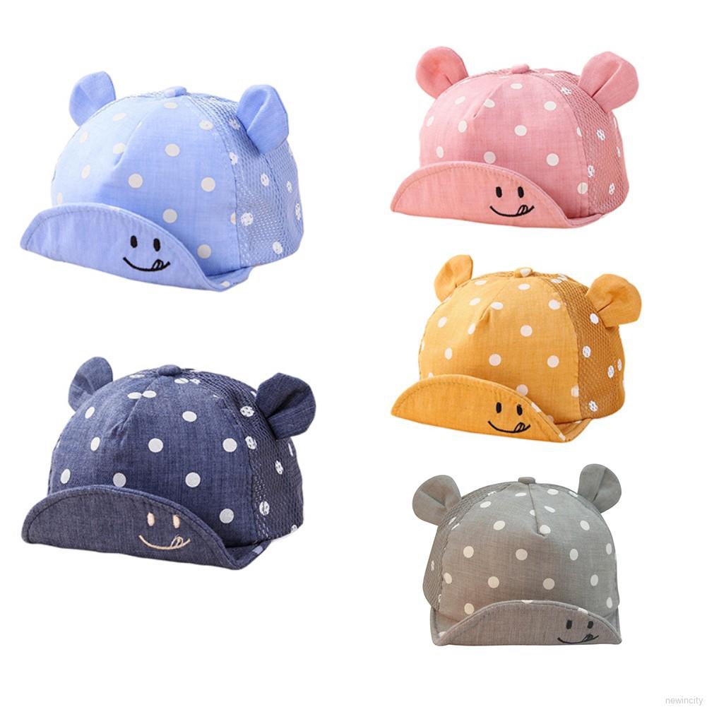 Mũ lưỡi trai chất liệu cotton mềm họa tiết chấm bi và mặt cười xinh xắn cho bé trai và bé gái