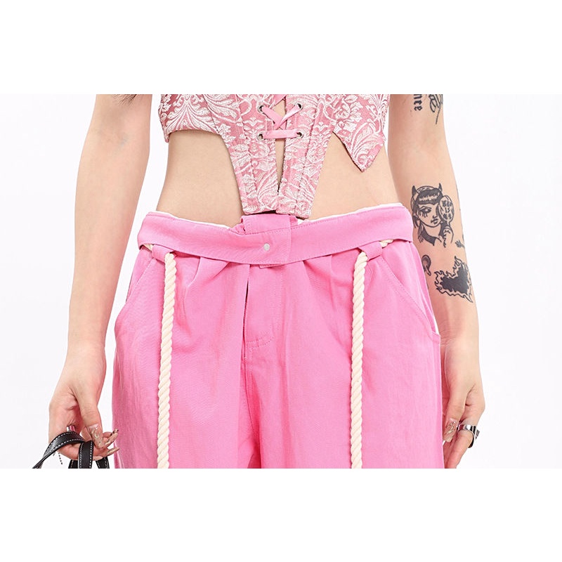 Quần Dài Eo Cao Dáng Rộng Phối Thắt Lưng Phong Cách Mỹ Thời Trang Mùa Hè Giản Dị Dành Cho Nữ