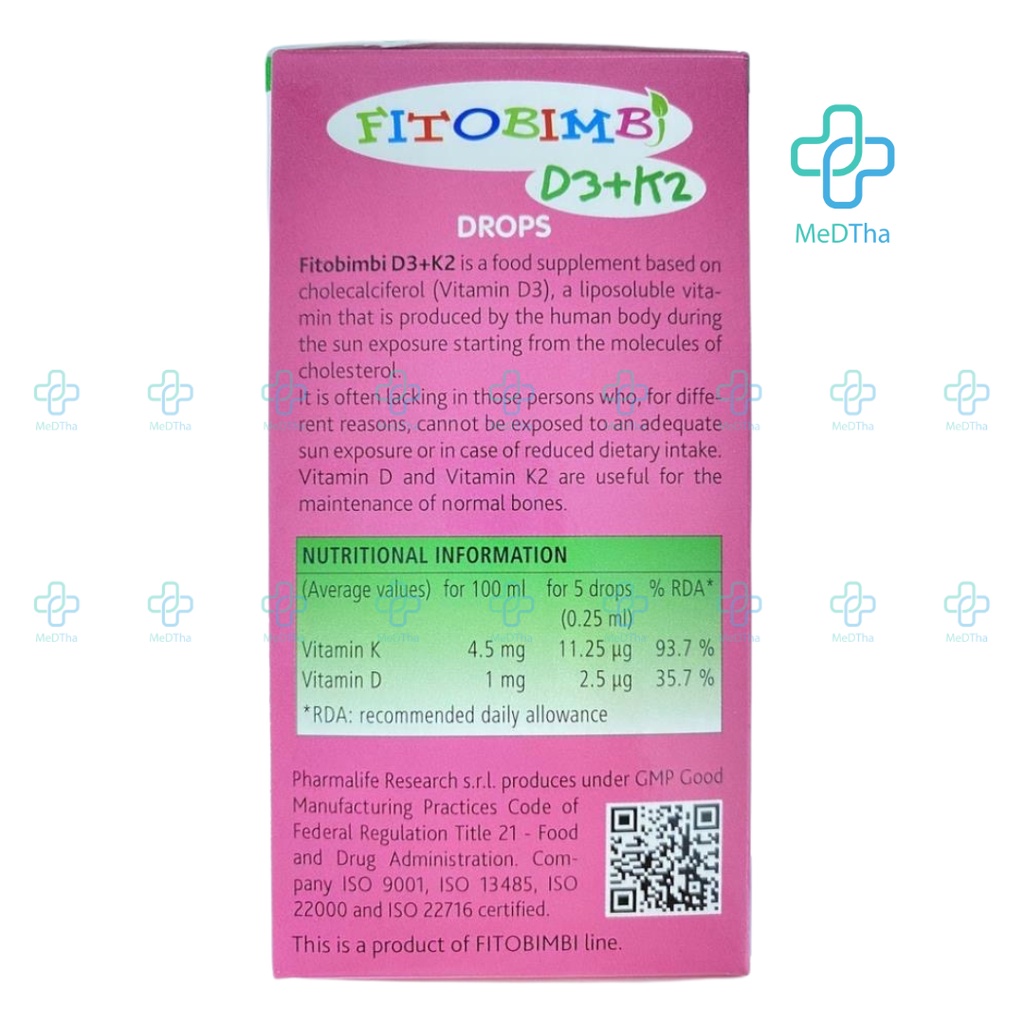 Fitobimbi D3 K2 - Bổ Sung Vitamin D3 K2 Cho Bé, Hấp Thu Canxi, Trẻ Phát Triển Xương Răng (Lọ 30ml) [Chính Hãng]
