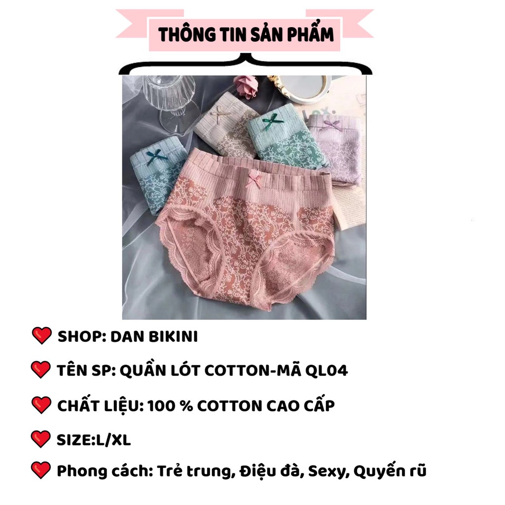 Quần Lót Nữ - Quần Lót cotton cao cấp viền ren thiết kế đính nơ nhỏ MÃ QL04