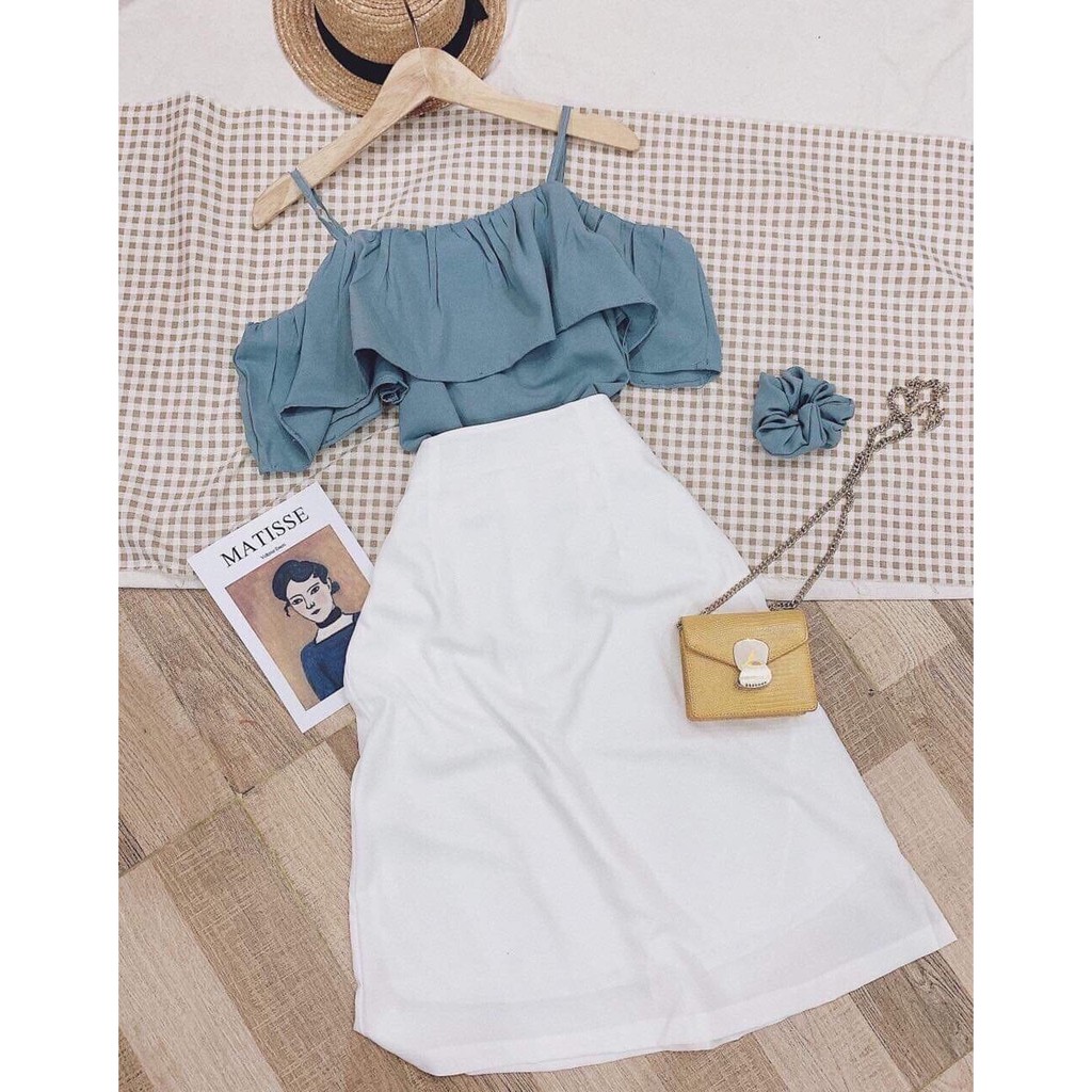 [Mã WAMT1505 giảm 10K đơn 0K] SÉT ĐI BIỂN ÁO 2 DÂY XẾP BÈO VÀ CHÂN VÁY THỜI TRANG NỮ VALKYRE SEE80