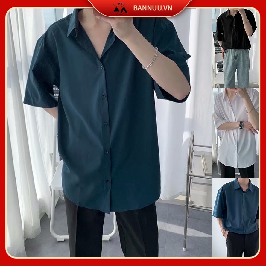 Áo sơ mi nam tay ngắn áo phong rộng nam thời trang sơ mi nữ form rộng phong cách hàn quốc áo sơ mi nữ Sự đơn giản quần áo nam áo sơ mi áo sơ mi trắng