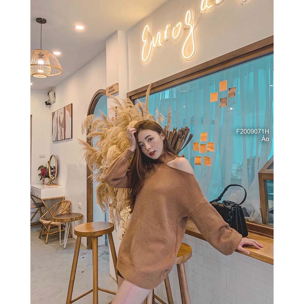 Áo len kiểu hở bên vai form rộng giấu quần tay dài hàng đẹp QC!