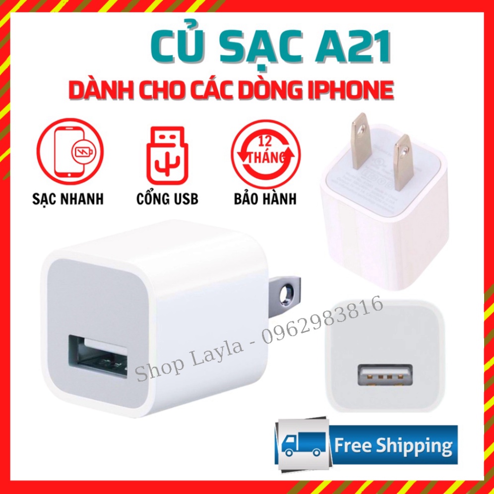 Củ sạc iphone, cục sạc vuông A21 dành cho iPhone ổn định nguồn điện 2A, tuổi thọ cao